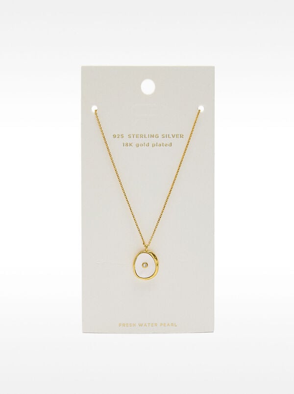 Freshwater pearl and zirconia necklace - 925 sterling silver