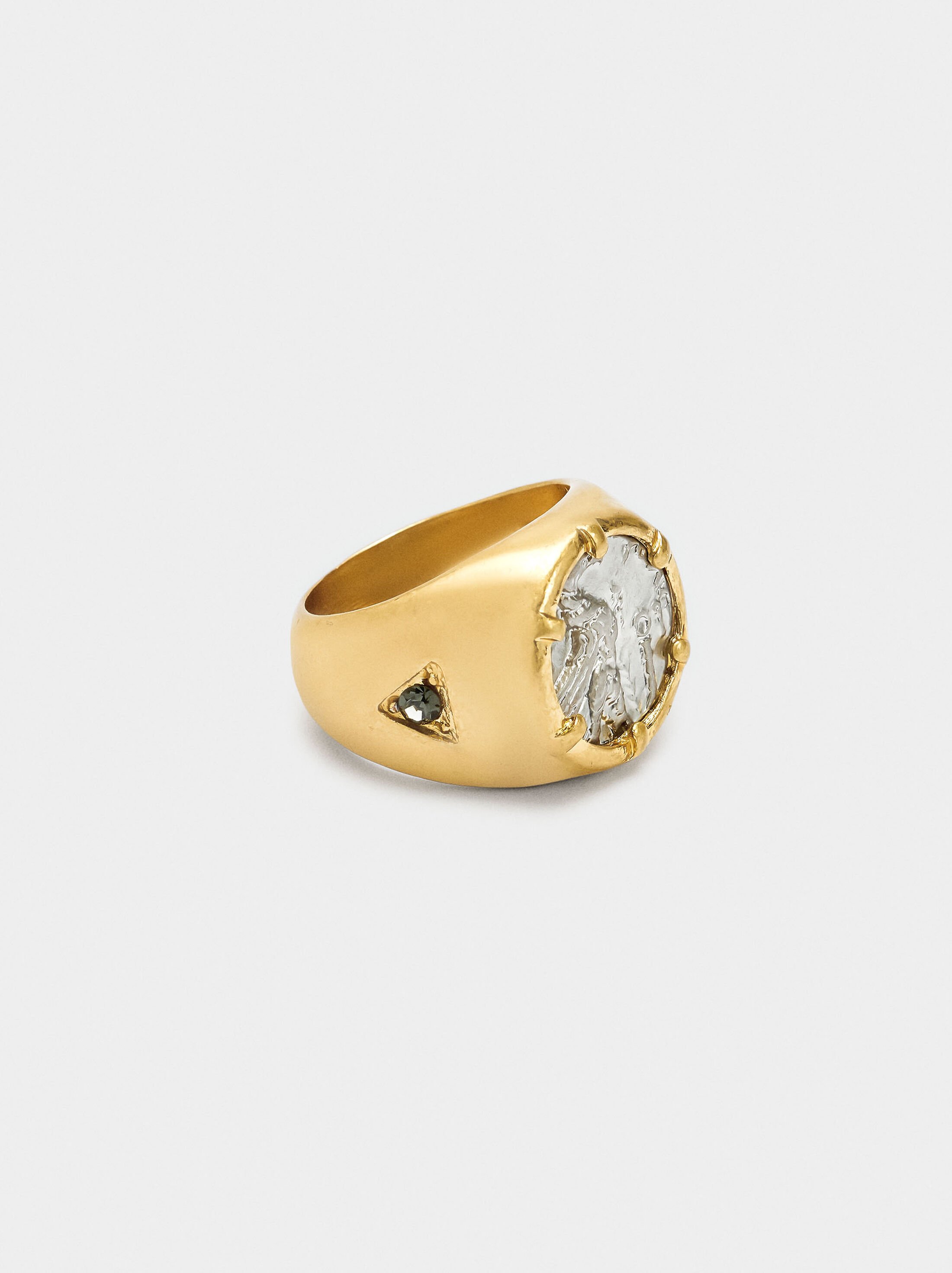 Bicolor ring with coin and crystal image number 2.0