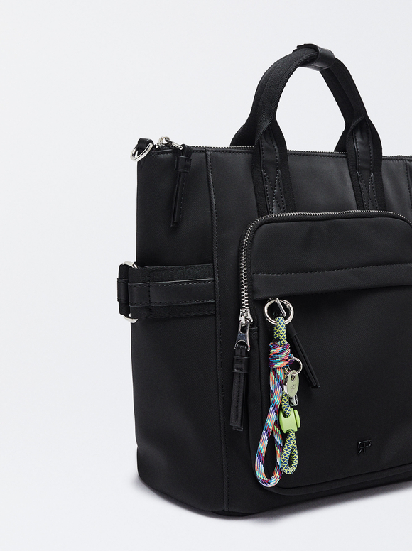 Nylon-Effect Backpack With Multi-Way Straps, Black, hi-res