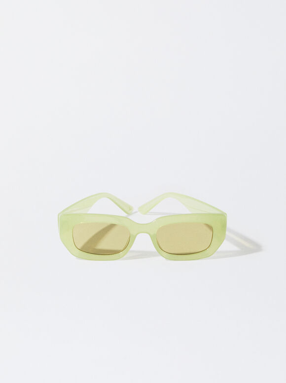 Okulary Przeciwsloneczne W Kwadratowej Oprawce, Zielony, hi-res