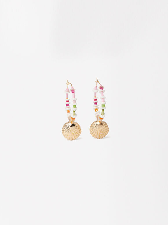 Shell Hoop Earrings, Multicolor, hi-res