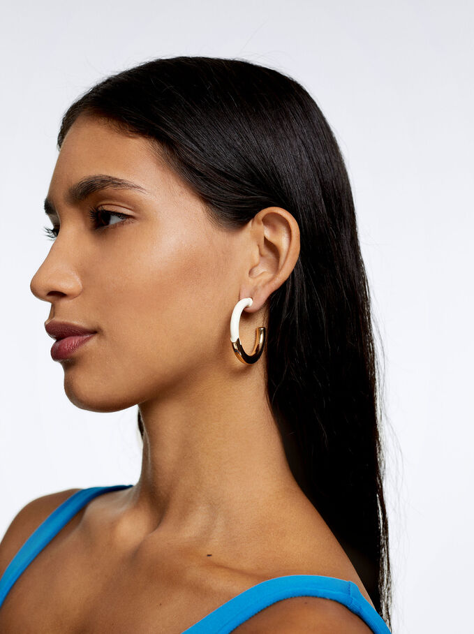 Hoop Earrings With Enamel, White, hi-res