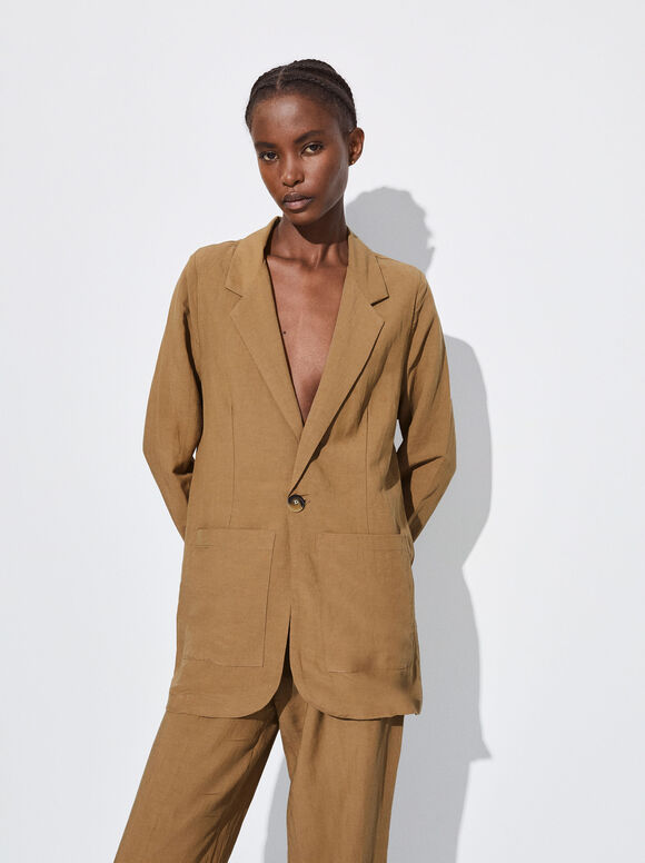 Lniana Marynarka, Khaki, hi-res