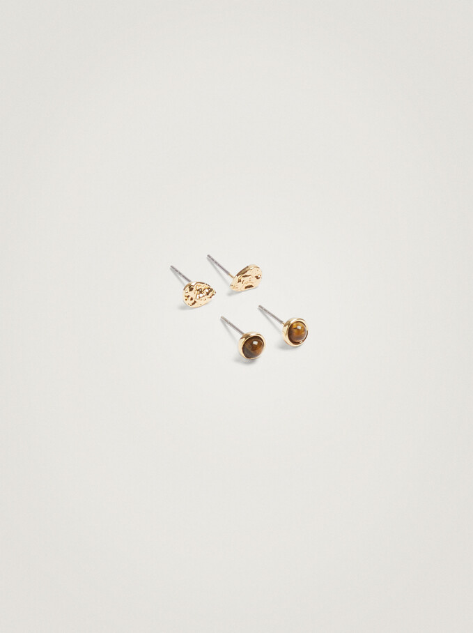 Set Of Earrings With Stone, Golden, hi-res
