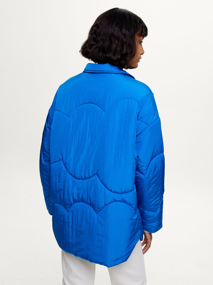 Quilted Nylon Coat, Blue, hi-res