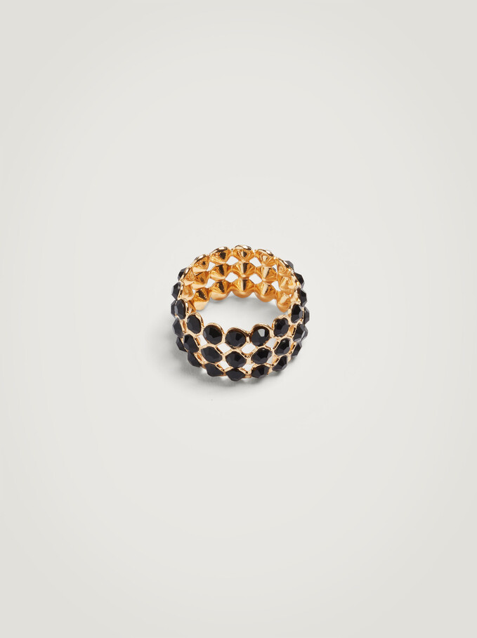Wide Ring With Beads, Black, hi-res