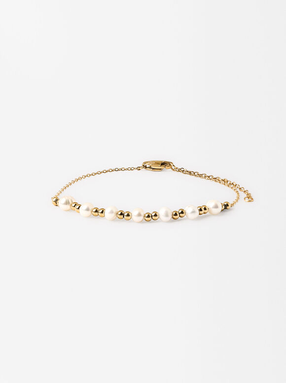 Bracelet Avec Perles - Acier Inoxydable, Blanc, hi-res