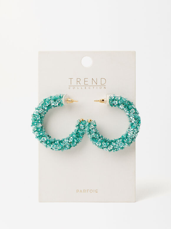 Hoop Earrings With Beads, Blue, hi-res