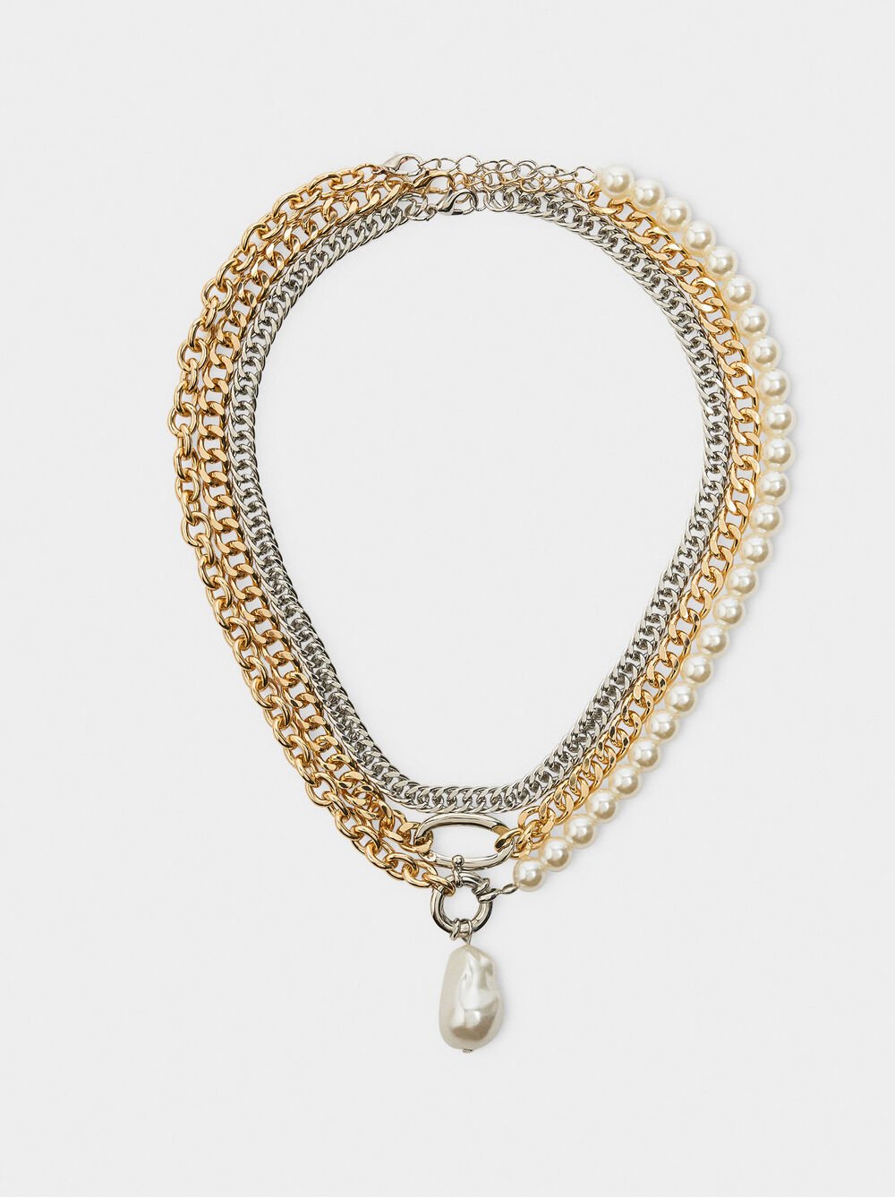 Set of bicolor link necklaces with pearls