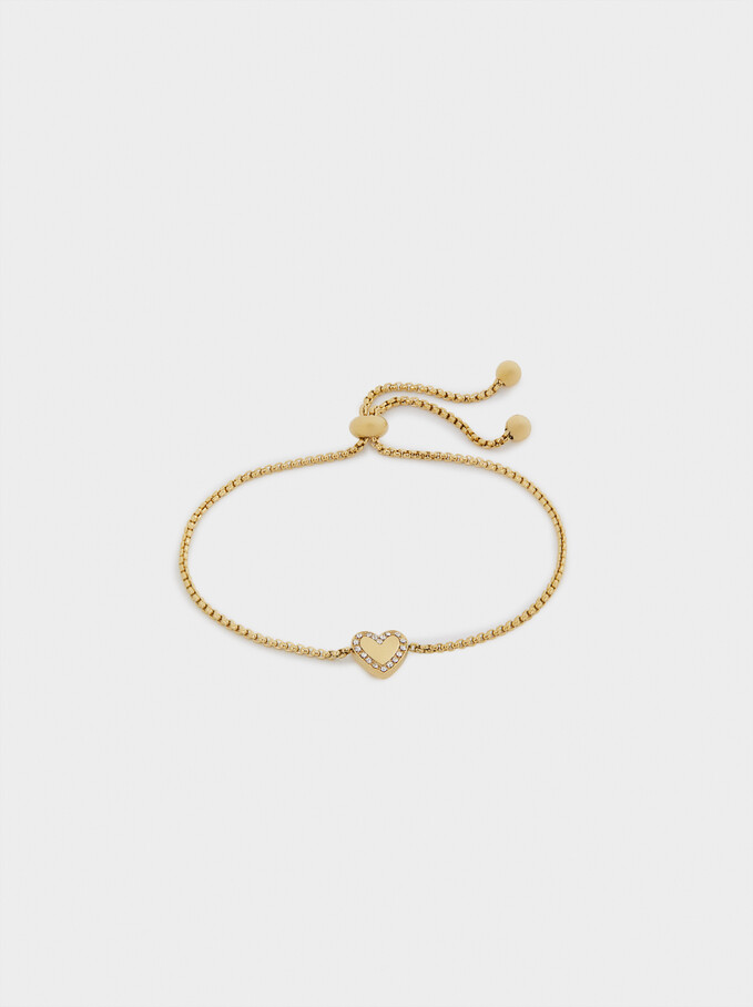 Adjustable Steel Bracelet With Heart, Golden, hi-res