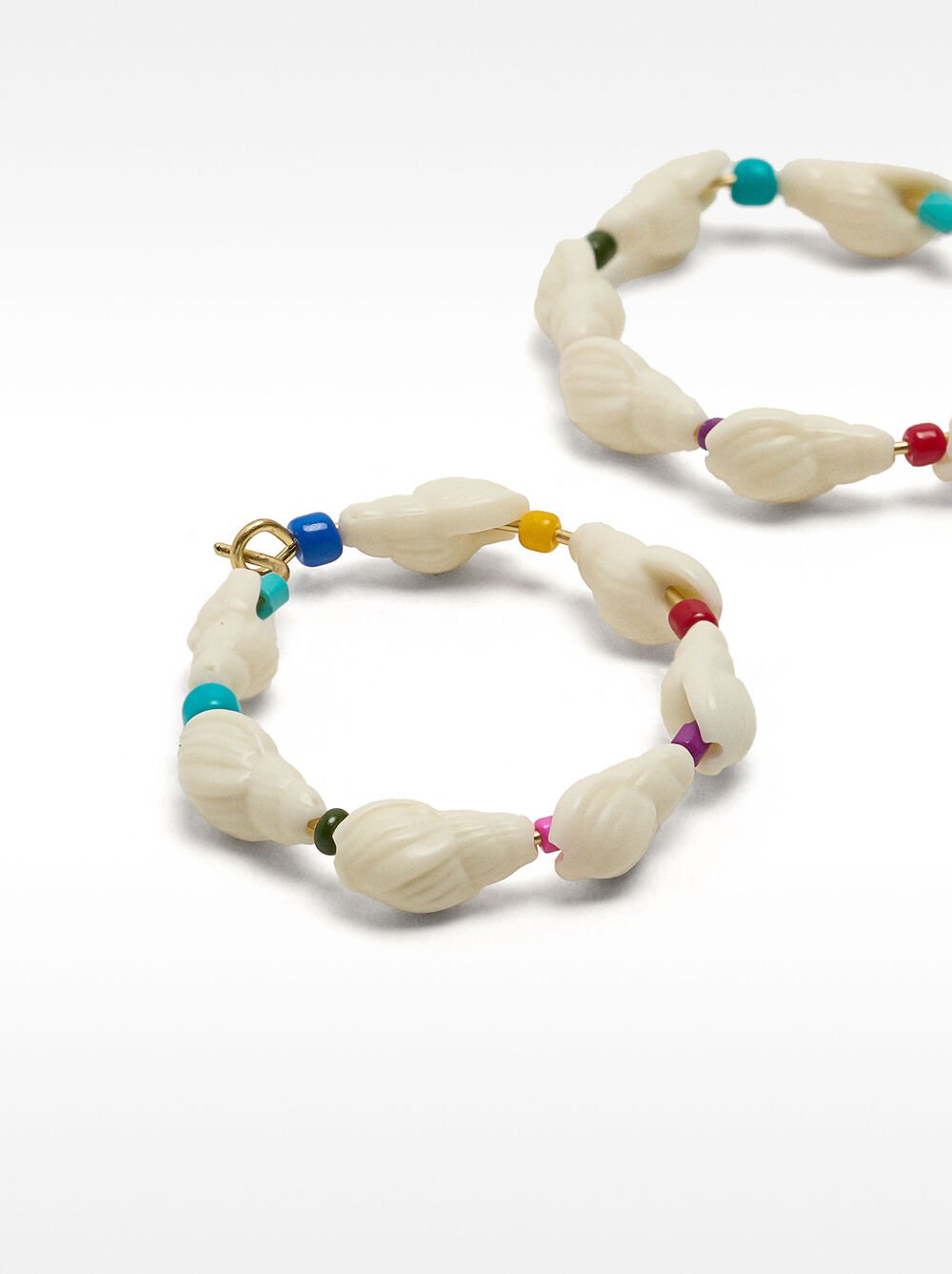 Hoop earrings with shells and multicolor beads