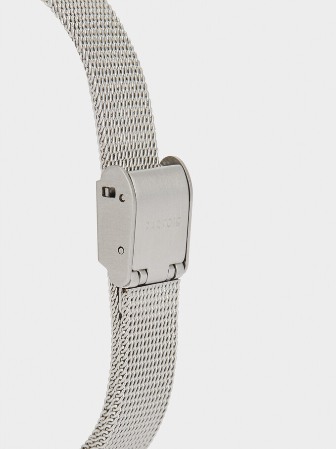 Watch With Metallic Mesh Strap, Silver, hi-res