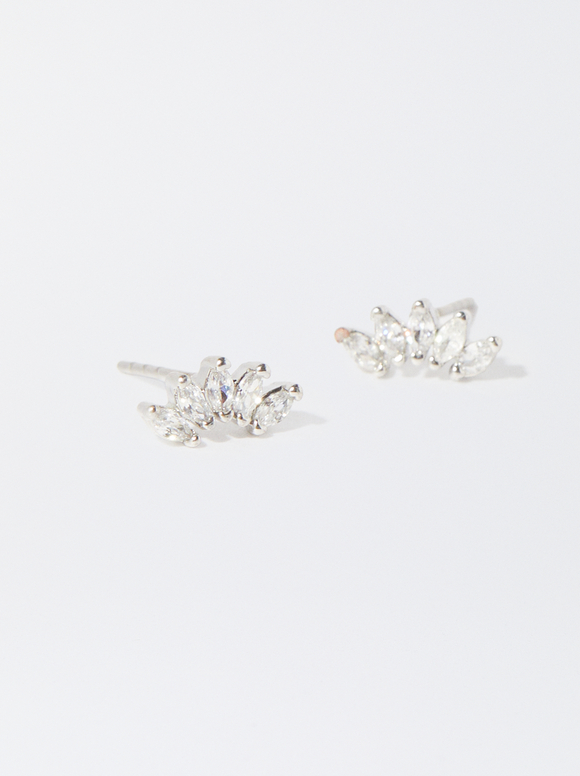 Silver-Plated Earrings With Cubic Zirconia, Silver, hi-res