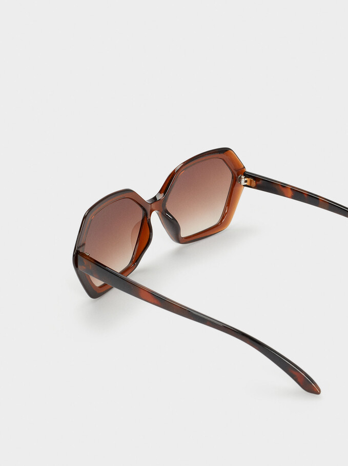 Hexagonal Sunglasses, Brown, hi-res