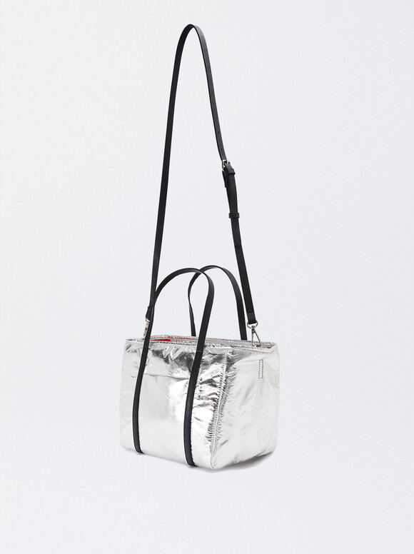 Personalized Metallic Shopper Bag M, Silver, hi-res