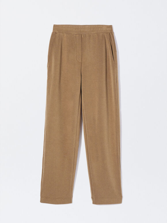 Modal Pants With Elastic Waistband, Camel, hi-res