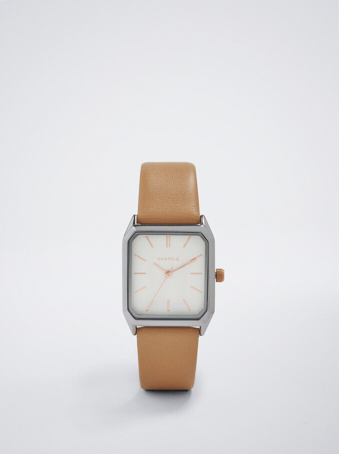 Square Case Watch, Brown, hi-res
