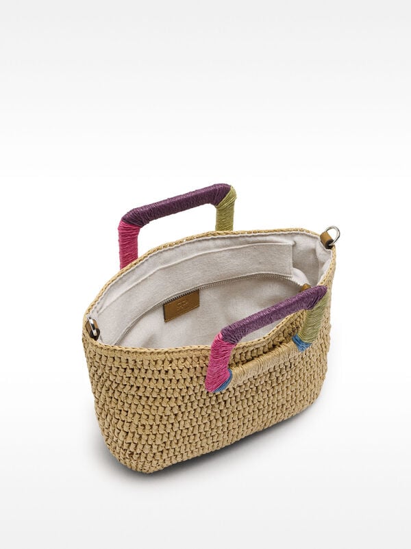 Tote bag with straw effect and multicolor handle