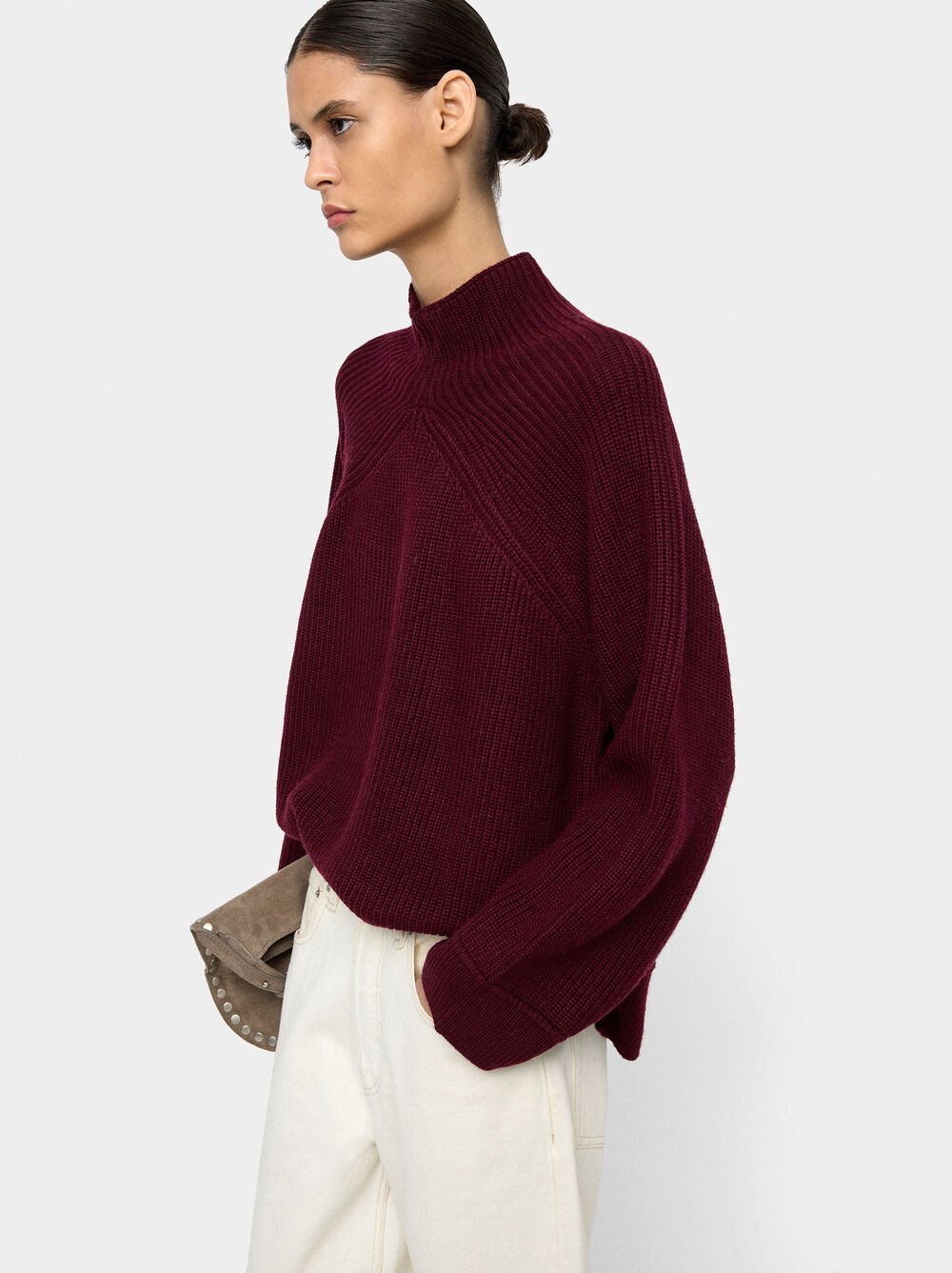 Knit sweater with high neck