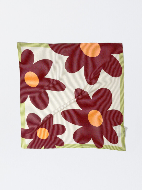 Floral Print Square Neckerchief, Multicolor, hi-res