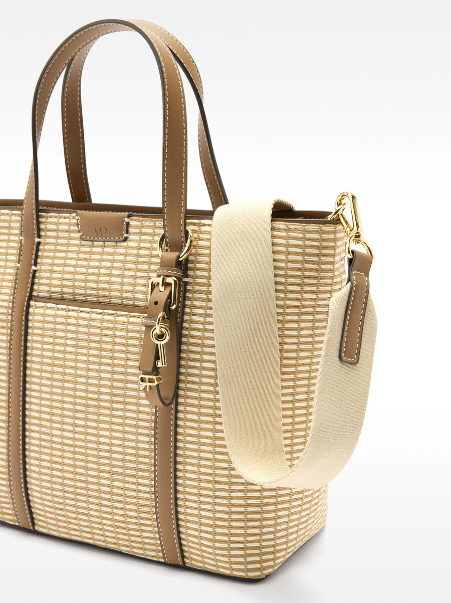 Striped straw effect tote bag