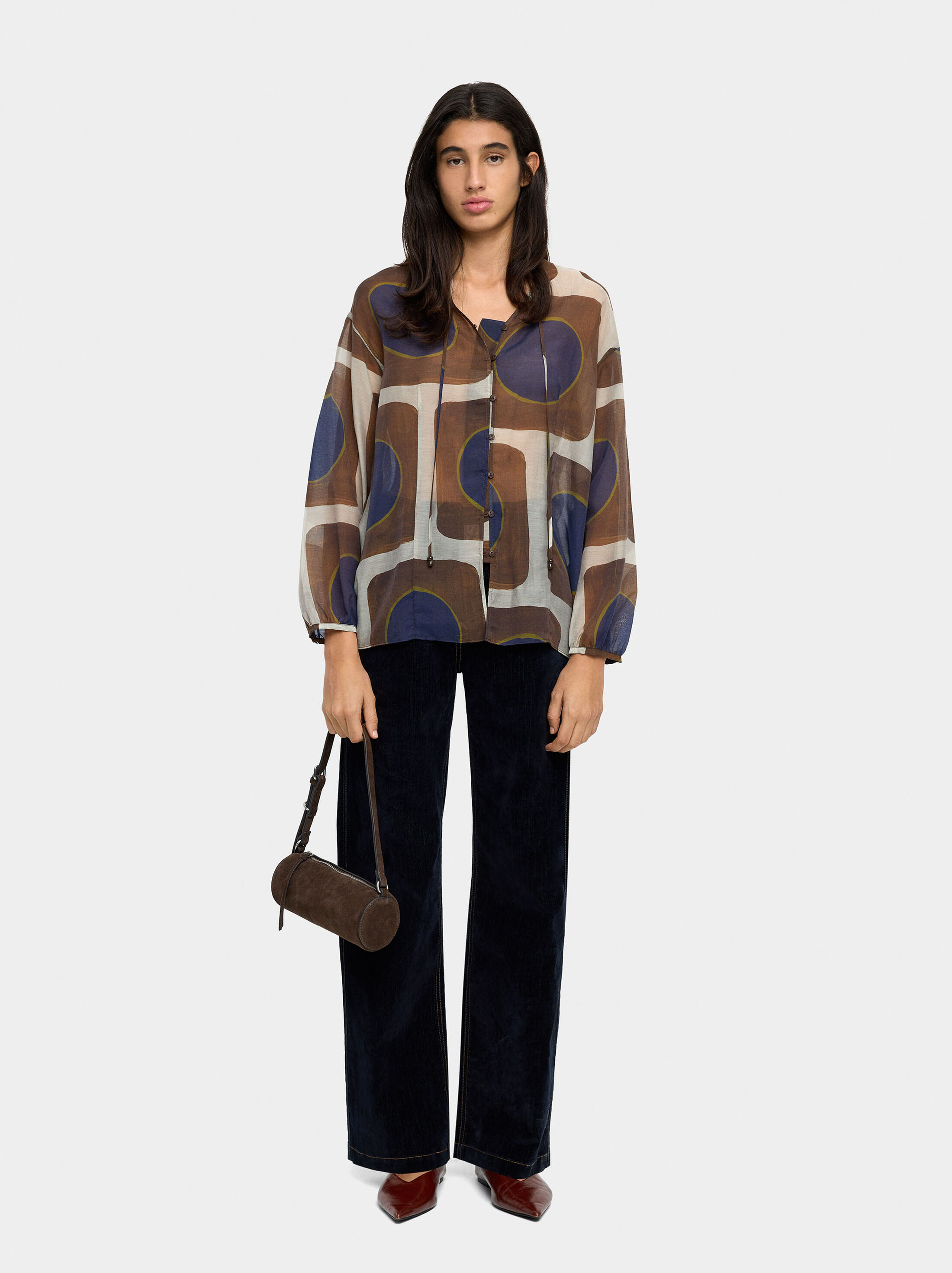 Blouse with semi-transparent print image number 0.0