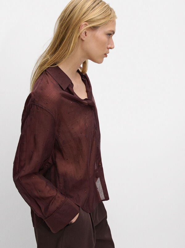 Camicia semitrasparente con strass
