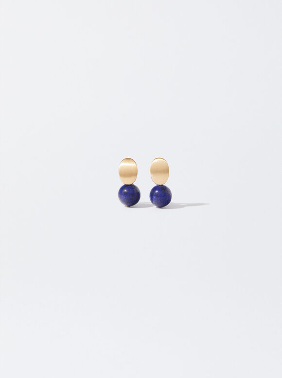 Short Earrings With Rhinestones, Navy, hi-res