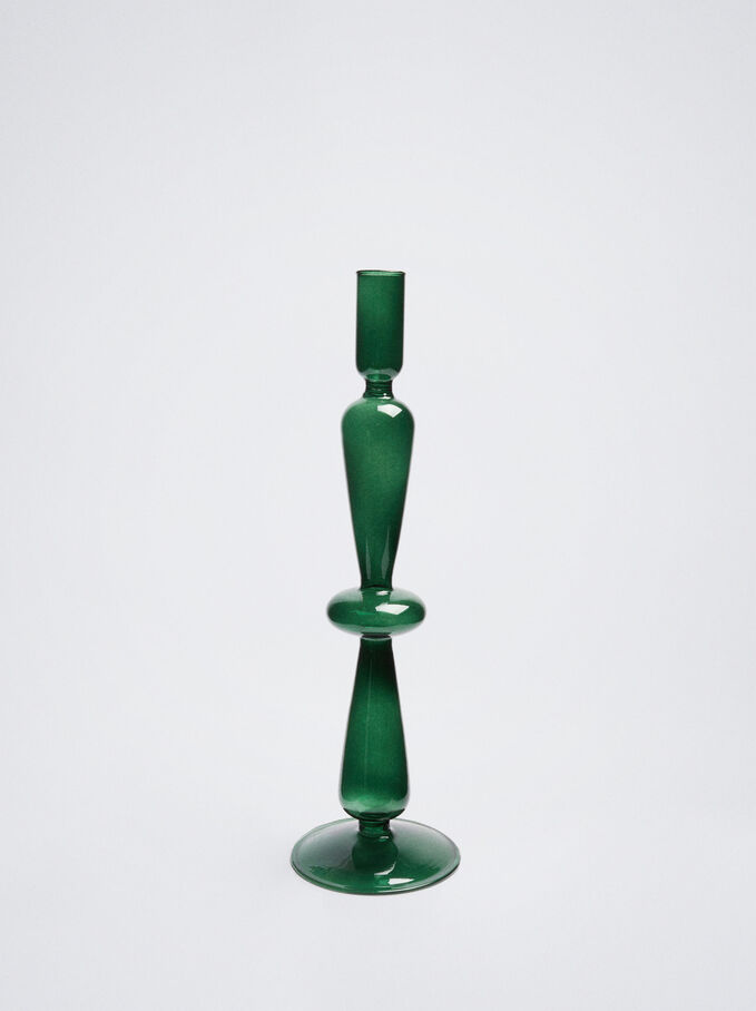 Glass Candlestick, Green, hi-res