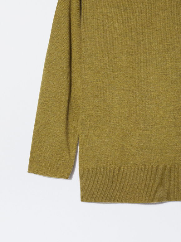 Knitted V-Neck Sweater, Green, hi-res