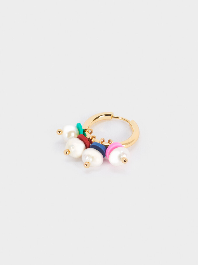 Hoop Earrings With Pearls, Multicolor, hi-res