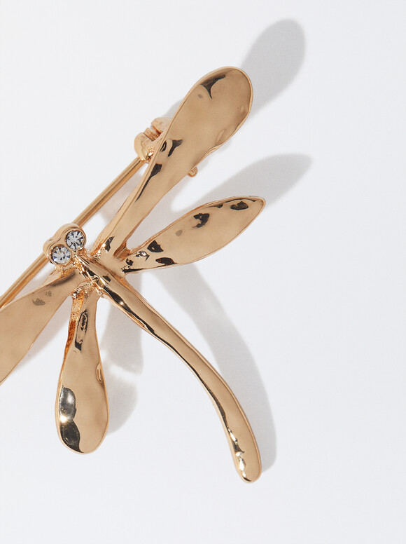 Dragonfly Brooch, Golden, hi-res