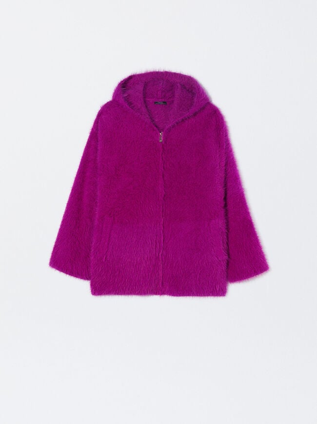 Fur Effect Knitted Cardigan