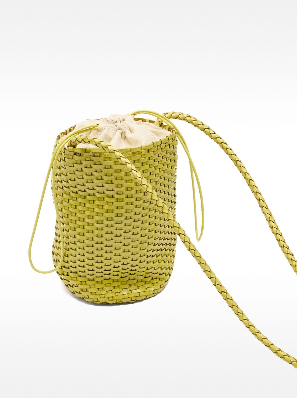 Braided leather bucket bag