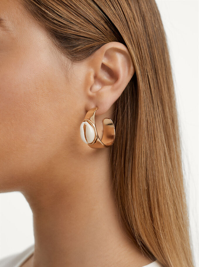 Hoop Earrings With Shell, Golden, hi-res
