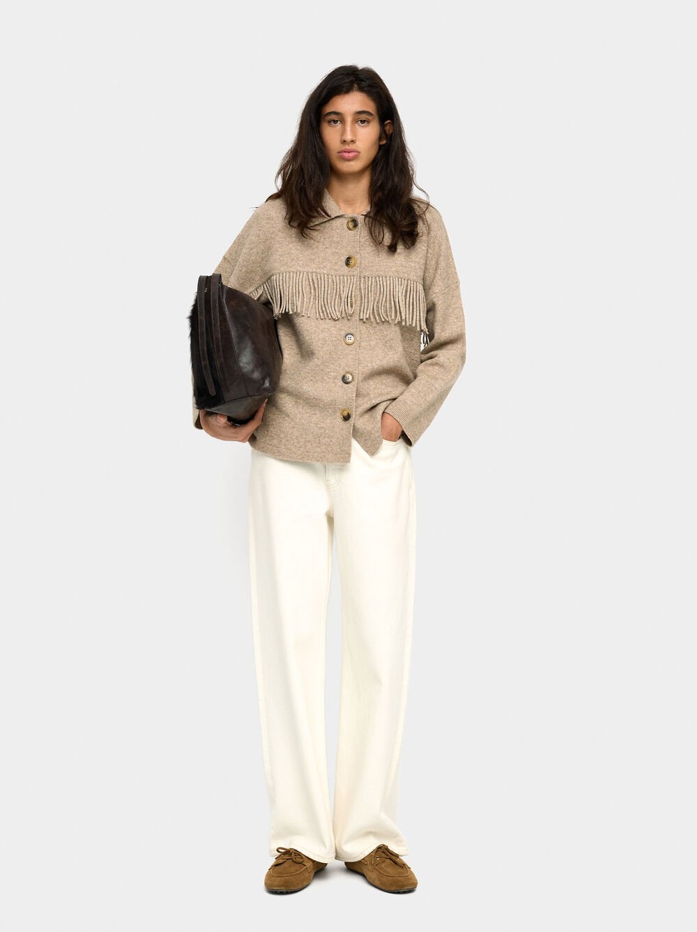 Knit cardigan with fringes