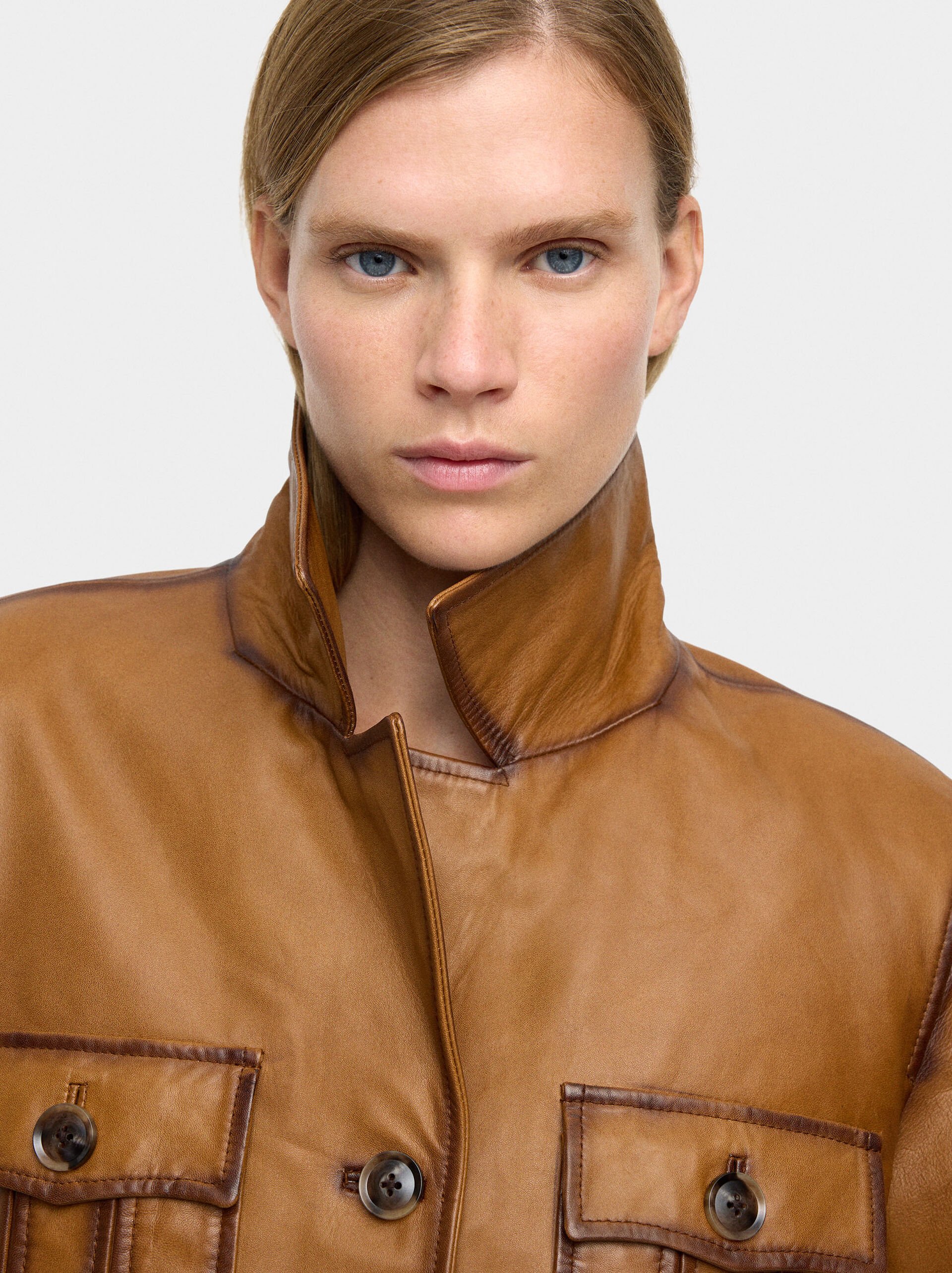 Leather jacket with marked topstitching image number 3.0