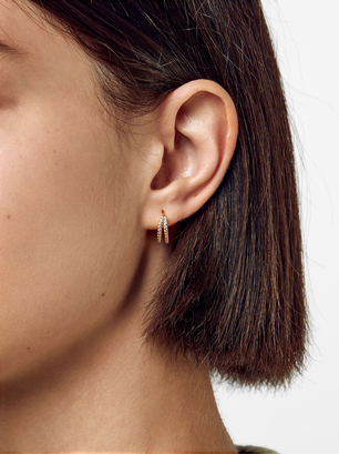 Silver Earrings With Zirconias, Golden, hi-res