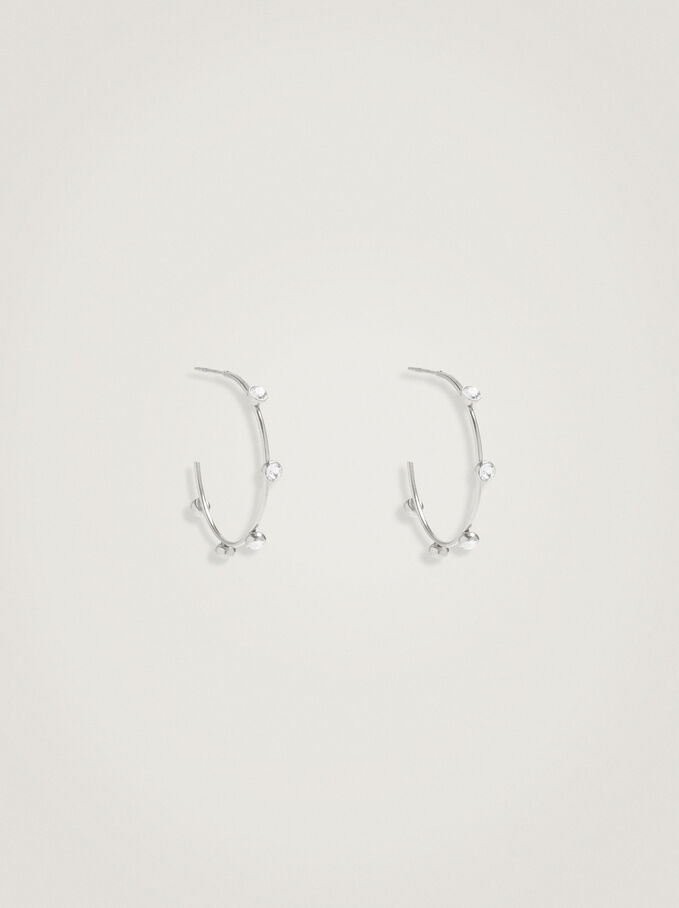 Stainless Steel Crystals Hoop Earrings, Silver, hi-res