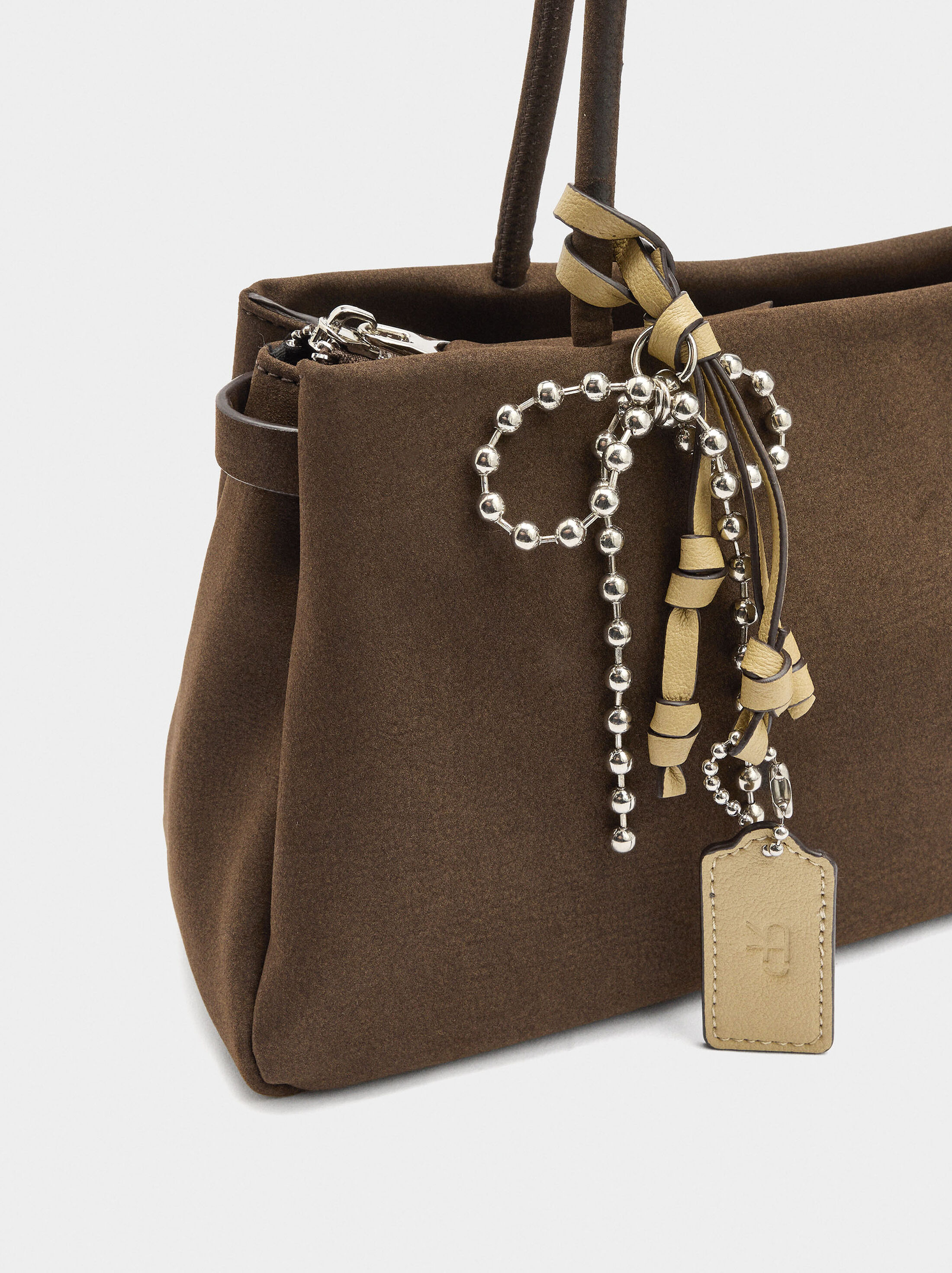 Leather-effect shoulder bag with pendant image number 2.0