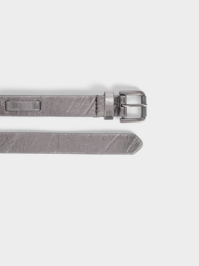 Plain Belt With Buckle, Silver, hi-res