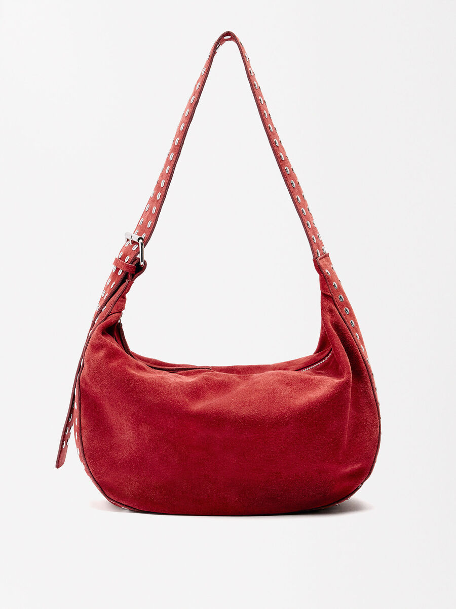 Leather shoulder bag with studs