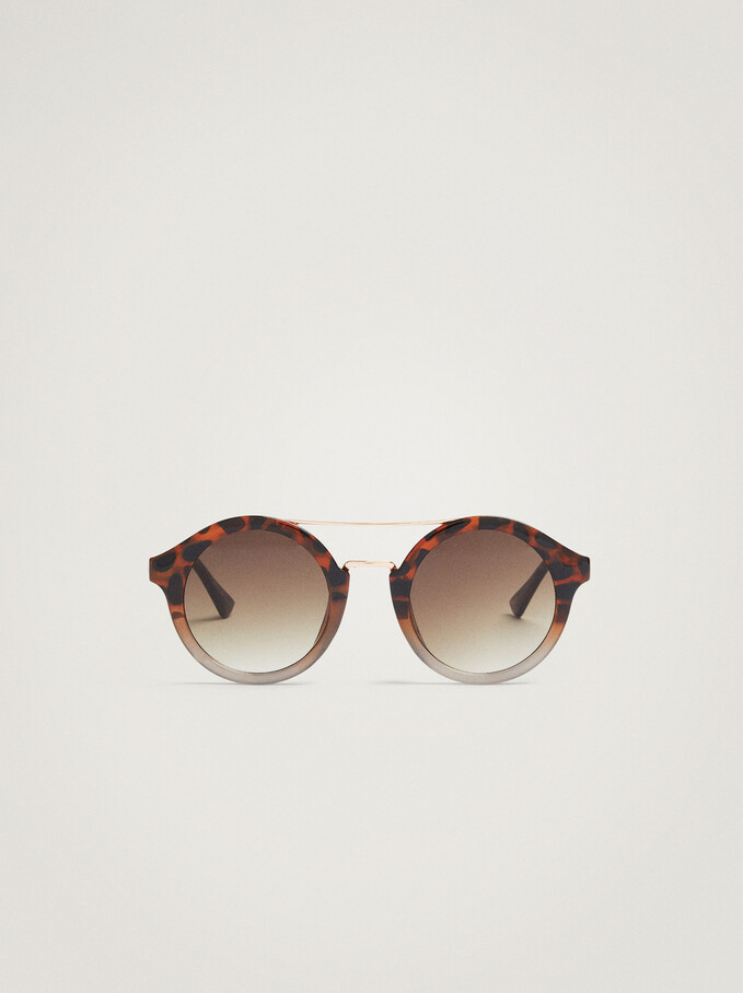 Round Metallic Sunglasses , Brown, hi-res