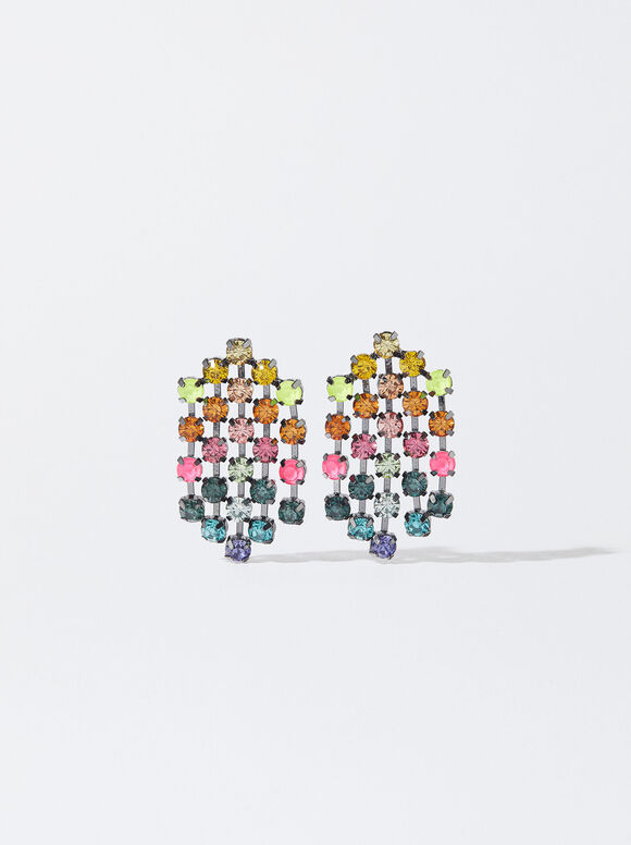 Earrings With Multicolor Crystals, Multicolor, hi-res