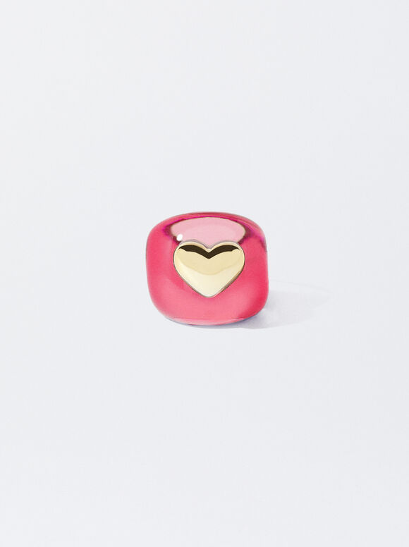 Resin Ring With Heart, Pink, hi-res