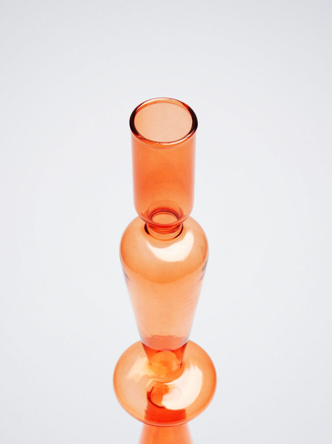 Glass Candlestick, Orange, hi-res