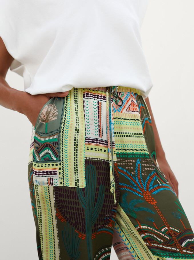Wide-Leg Printed Trousers, Multicolor, hi-res