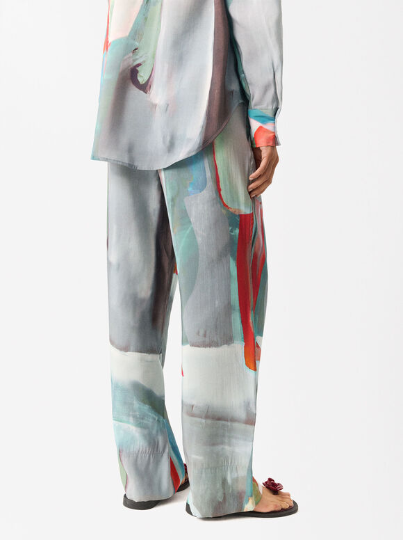 Straight Printed Pants, Multicolor, hi-res