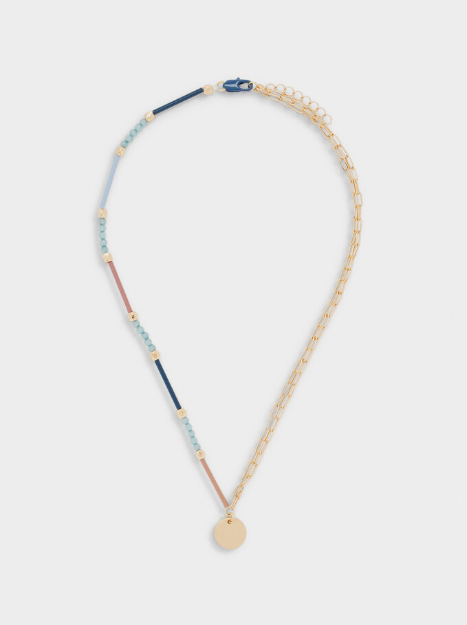 Short Necklace With Stone And Beads, Multicolor, hi-res
