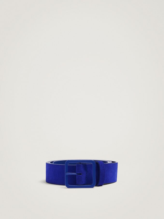Suede Belt With Square Buckle, Blue, hi-res